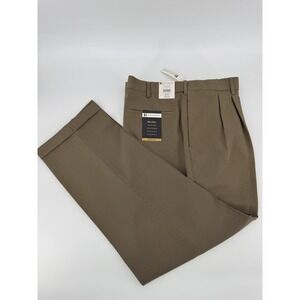 Croft & Barrow‎ Mens Dress Pants 36x30 Tan Black Microfiber Pleated New